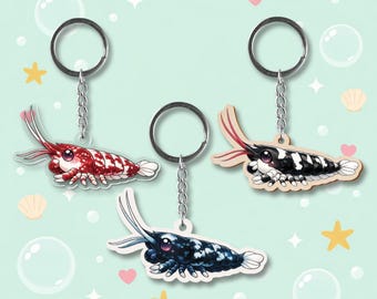 Kawaii Shrimp Keychain – 2D Acrylic Aquarium Charm, 100 Styles Available