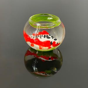 Mini Fish Tank in Glass Bowl with Koi Fish 01 (Only One Available) – Handmade Aquarium Decor – Realistic Sculpture – Home & Office Gift