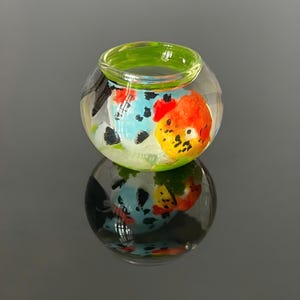 Mini Fish Tank in Glass Bowl with Ranchu Fish 01 (Only One Available) – Handmade Aquarium Decor – Realistic Sculpture – Home & Office Gift
