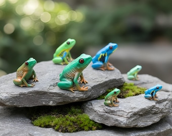 アメリカアマガエルの友達 - 手描き樹脂製カエルの置物 - かわいい