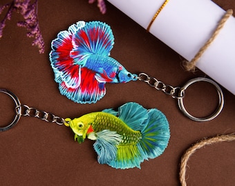 Colorful Betta Fish Keychain - Lucky Fish Key Ring - Lucky Charm