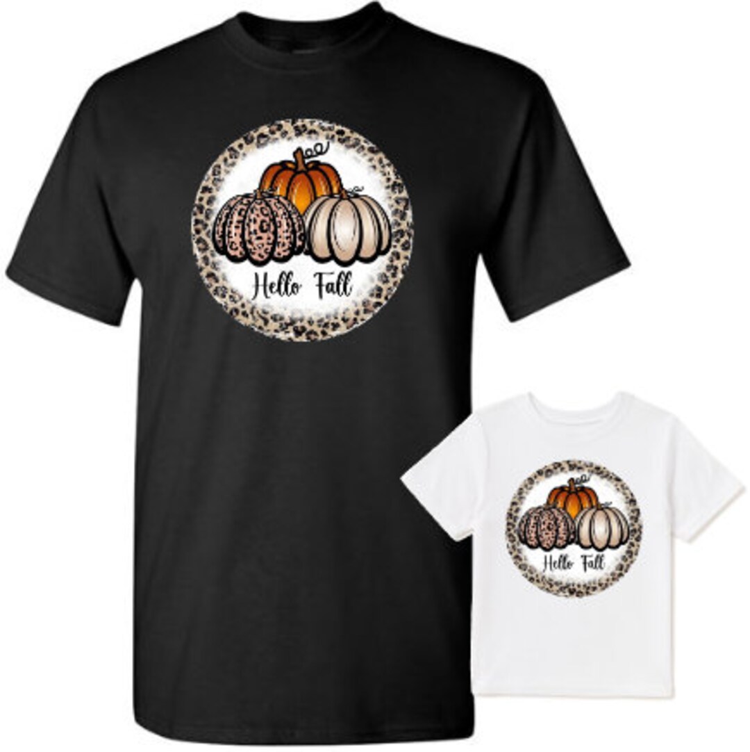 Hello Fall Mommy and Me Fall Autumn Leopard Print Kids Adult T-shirt - Etsy