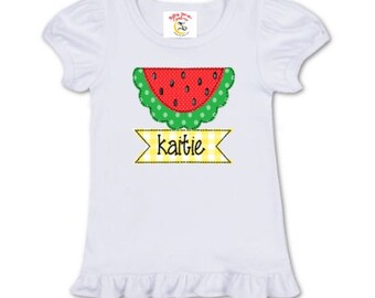 Pastèque Faux appliqué Monogram Nom de l'enfant T-shirt à volants T-shirt regular