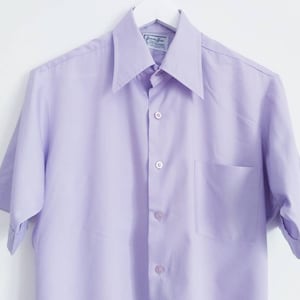 Lilac blouse, Ladies dress shirt, Button Down Shirt, Short sleeve shirt, Solid blouse, blouse with pocket, Vintage blouse, Lilac top, Size L