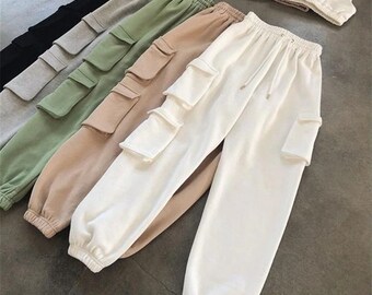 Spring Autumn Vintage Patchwork Joggers Sweatpants Harajuku Woman Trousers Elastics High Waist Solid Pants 5 Colors