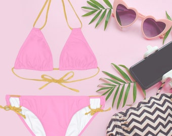 Ensemble bikini deux pièces rose clair, maillot de bain rose clair, bikini à bretelles réglables, idée cadeau été, vêtements de plage, cadeau pour elle