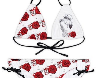 Elegante set bikini senza cappuccio, costume da bagno senza cappuccio, costume da bagno dal design rosa, idea regalo estiva, costume da bagno rosa, bikini a due pezzi