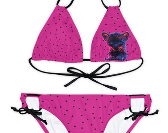 Lisa Frank Style Baby Black Panther Pink Zweiteiler-Bikini, Badeanzug mit schwarzer Katze, Katzen-Bikini, Sommer-Geschenkidee, Badeanzug-Geschenkidee