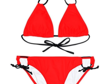 Rode tweedelige bikiniset, rood badpak, bikini met verstelbare bandjes, zomercadeau-idee, zwembadkleding, strandkleding