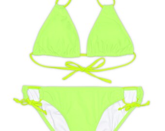 Neongrüner zweiteiliger Bikini-Set, grüner Badeanzug, Bikini mit verstellbaren Trägern, Sommer-Geschenkidee, Pool-Kleidung, Strandbekleidung