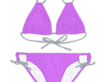 Ensemble bikini deux pièces violet clair, maillot de bain violet clair, bikini avec bretelles réglables, idée cadeau été, vêtements de plage, cadeau pour elle