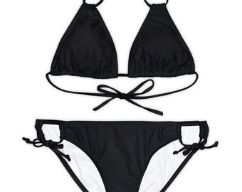 Schwarzer zweiteiliger Bikini-Set, schwarzer Badeanzug, Bikini mit verstellbaren Trägern, Sommer-Geschenkidee, Pool-Kleidung, Strandbekleidung, Geschenk für sie
