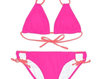 Ensemble bikini rose deux pièces, maillot de bain rose, bikini avec bretelles réglables, idée cadeau été, tenue de piscine, vêtements de plage, cadeau pour elle