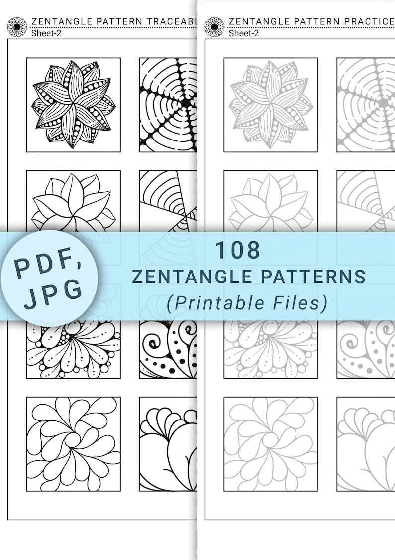 108 Zentangle Pattern Printable Sheets | Beginner Doodles (digital ...