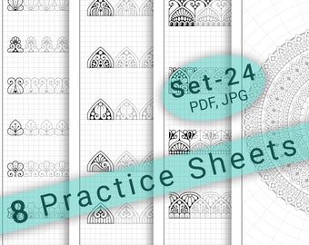 8 Mandala Practice Sheets (Set-24) in PDF/JPG for Mandala Practice and Art Therapy | Instant Digital download in A4 size