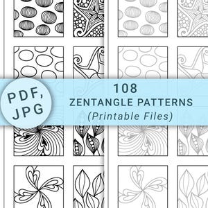 108 Zentangle Pattern Printable Sheets | Beginner Doodles (digital ...