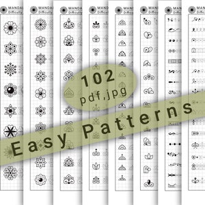 102 Easy Basic Mandala Patterns to Practice in PDF/JPG for Mandala Practice and Art Therapy | Instant Digital download in A4 size