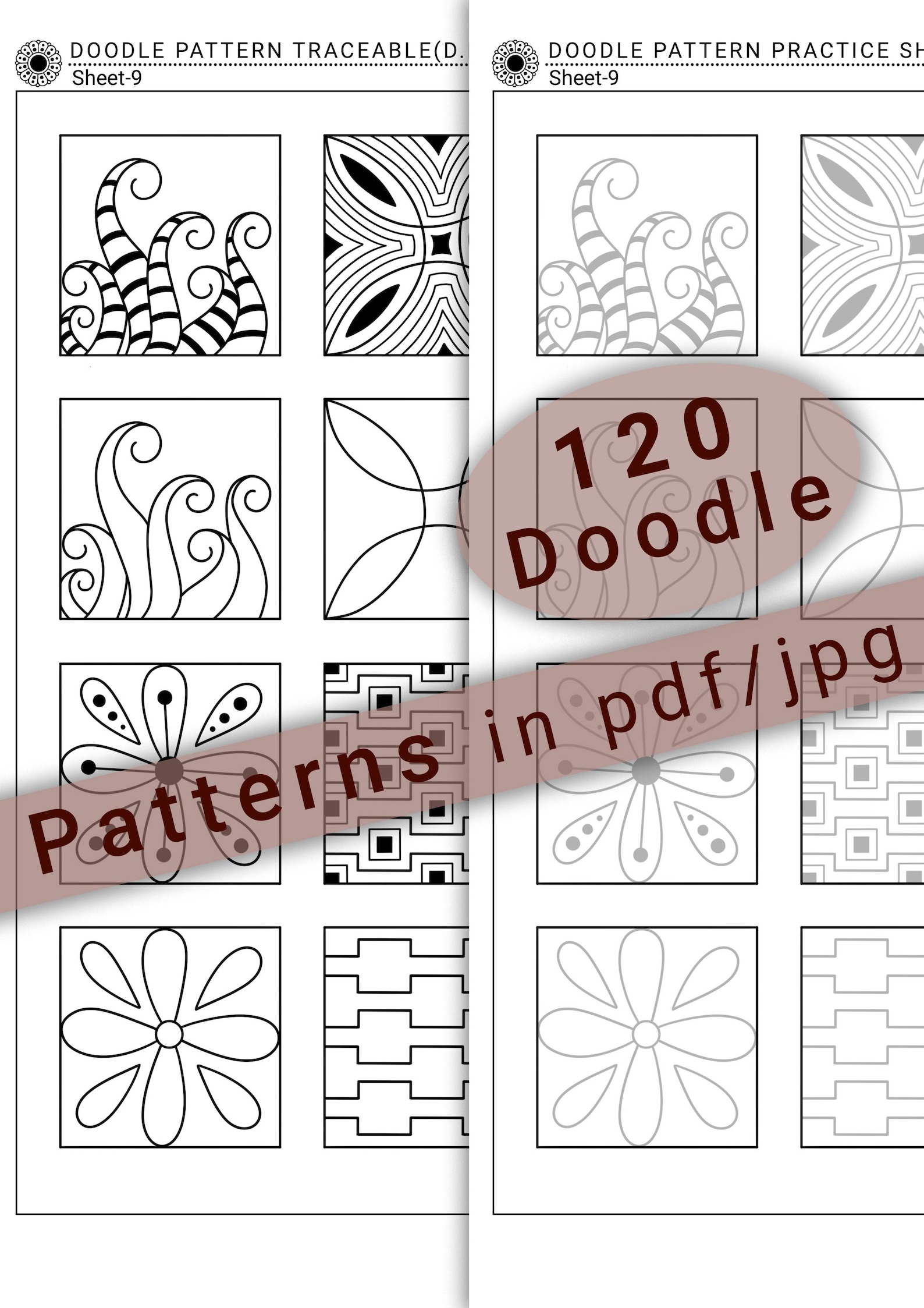 120 Easy Basic Doodle Patterns to Practice in PDF/JPG for Relaxation ...