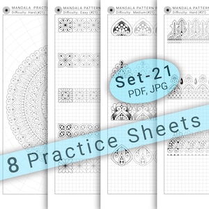 8 Mandala Practice Sheets (Set-21) in PDF/JPG for Mandala Practice and Art Therapy | Instant Digital download in A4 size
