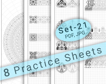 8 Mandala Practice Sheets (Set-21) in PDF/JPG for Mandala Practice and Art Therapy | Instant Digital download in A4 size