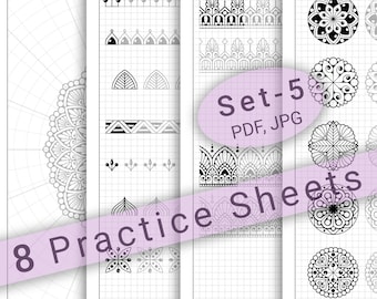 8 Mandala Practice Sheets (Set-5) in PDF/JPG for Mandala Practice and Art Therapy | Instant Digital download in A4 size