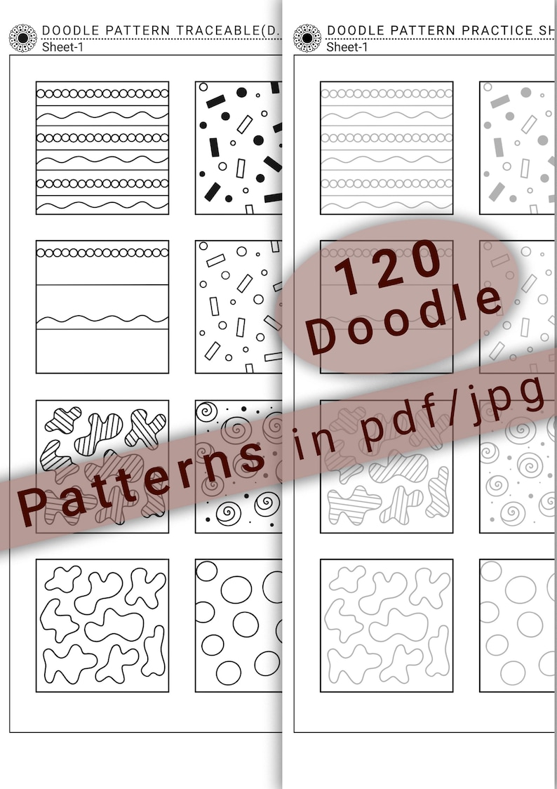 120 Easy Basic Doodle Patterns to Practice in PDF/JPG for Relaxation ...
