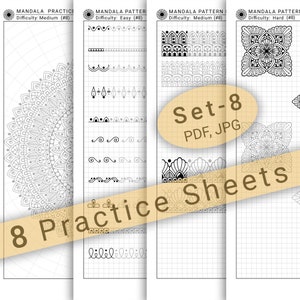 8 Mandala Practice Sheets (Set-8) in PDF/JPG for Mandala Practice and Art Therapy | Instant Digital download in A4 size