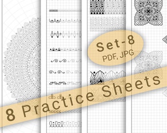 8 Mandala Practice Sheets (Set-8) in PDF/JPG for Mandala Practice and Art Therapy | Instant Digital download in A4 size