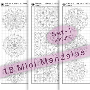 18 Mini Mandala Practice Sheets (Set-1) in PDF/JPG for Pattern Practice and Art Therapy | Instant Digital download in A4 size