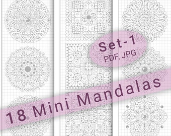 18 Mini Mandala Practice Sheets (Set-1) in PDF/JPG for Pattern Practice and Art Therapy | Instant Digital download in A4 size