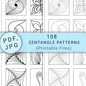 108 Zentangle Pattern Printable Sheets | Beginner Doodles (digital ...