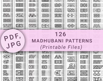 126 Easy Madhubani Patterns for Mandala & Art Therapy | Printable Practice Sheets PDF JPG | Instant Digital Download A4 Size