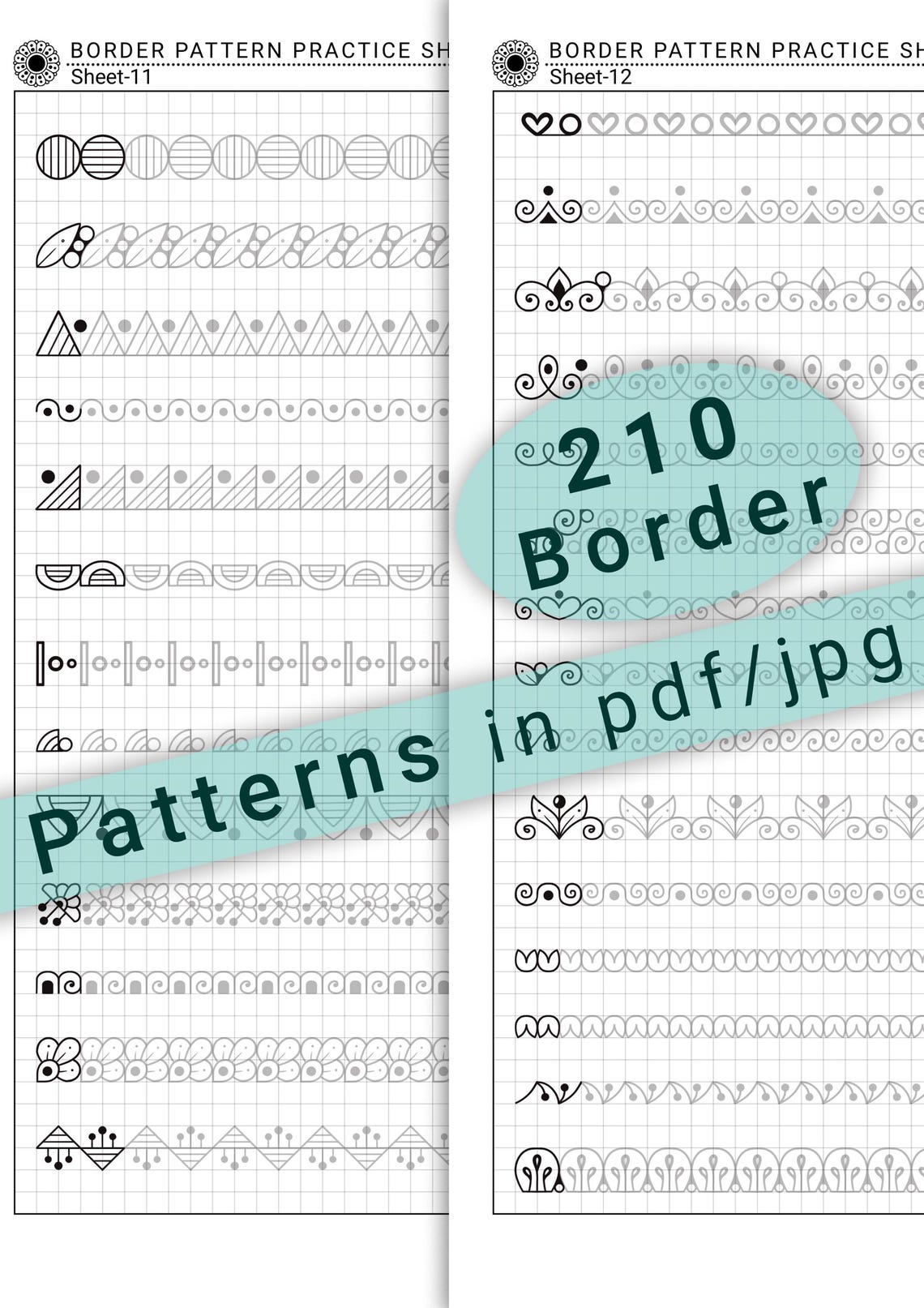 210 Easy Basic Border Patterns to Practice in PDF/JPG for Mandala ...