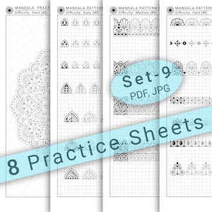 8 Mandala Practice Sheets (Set-9) in PDF/JPG for Mandala Practice and Art Therapy | Instant Digital download in A4 size