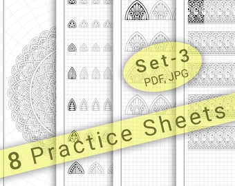 8 Mandala Practice Sheets (Set-3) in PDF/JPG for Mandala Practice and Art Therapy | Instant Digital download in A4 size