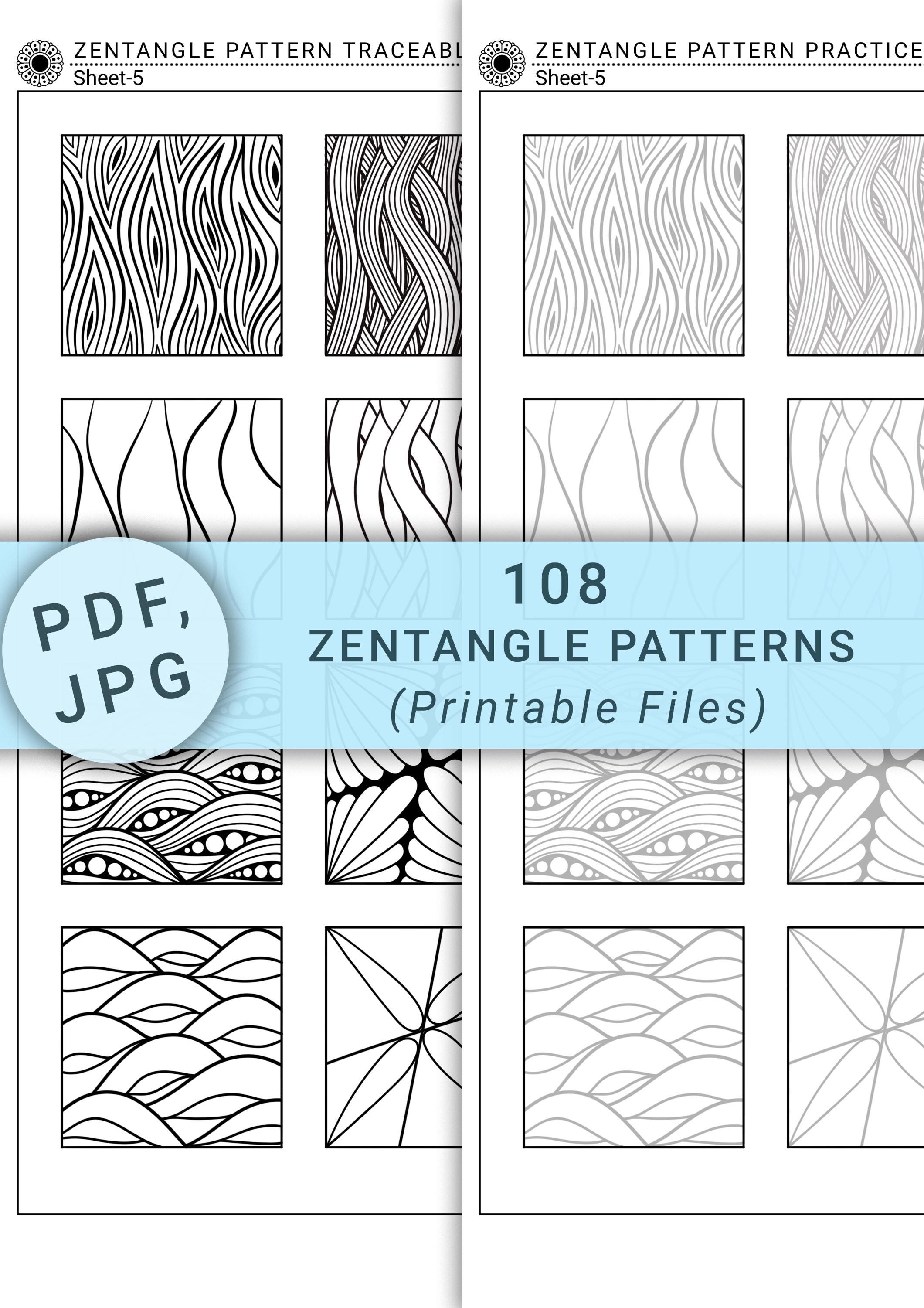 108 Zentangle Pattern Printable Sheets | Beginner Doodles (digital ...