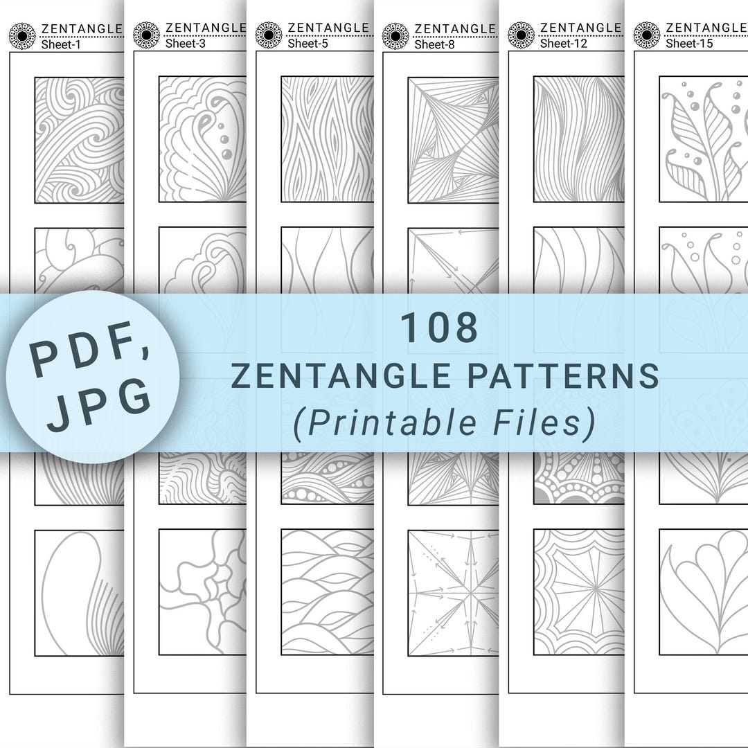 108 Zentangle Pattern Printable Sheets | Beginner Doodles (digital ...