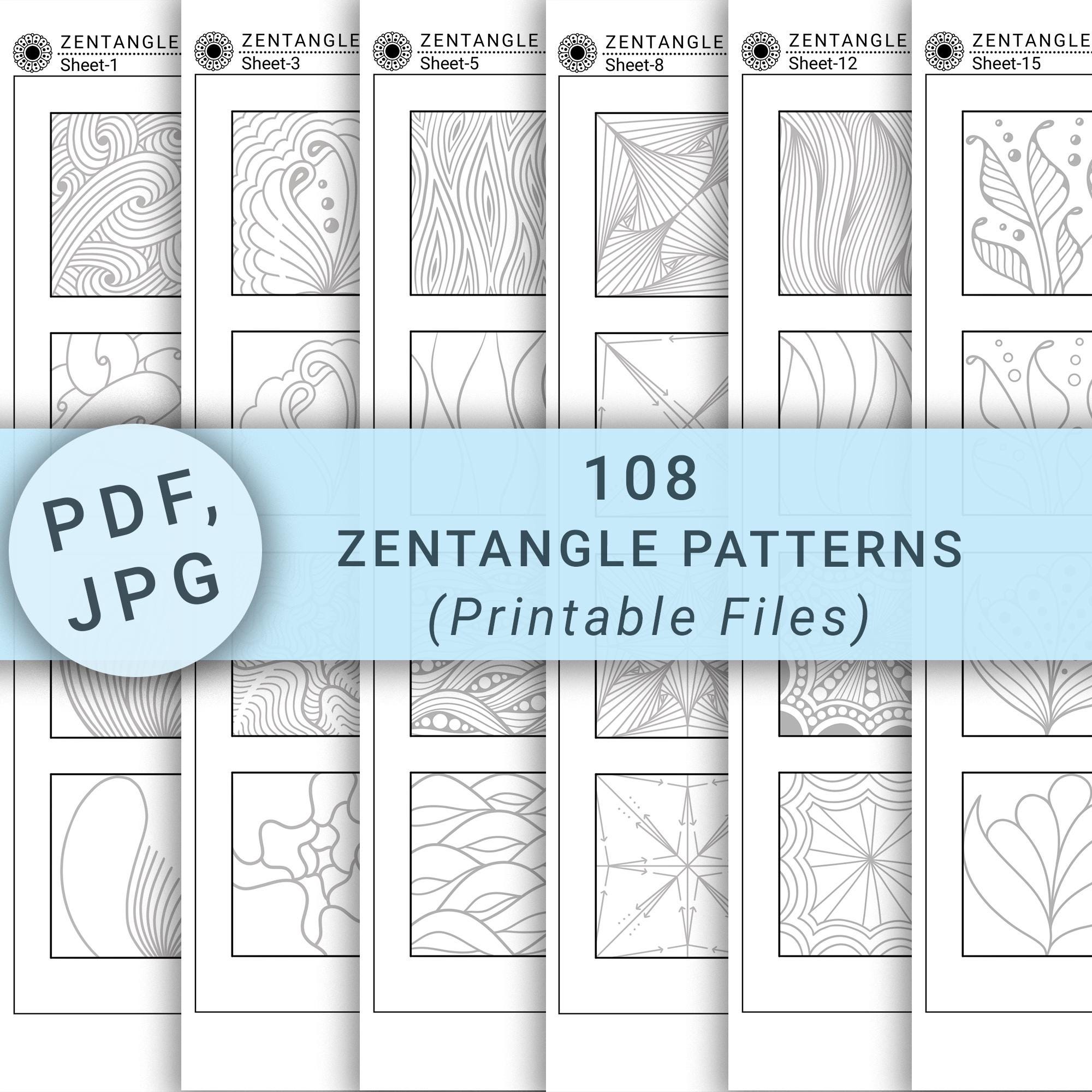 Zentangle Paper.pdf 108 Zentangle Pattern Printable Sheets | Beginner Doodles (digital ...