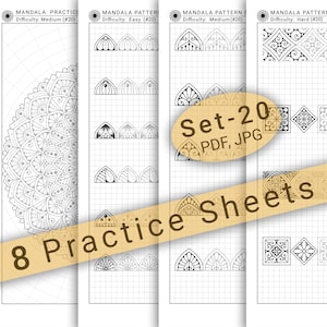 8 Mandala Practice Sheets (Set-20) in PDF/JPG for Mandala Practice and Art Therapy | Instant Digital download in A4 size