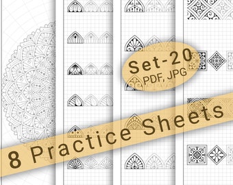 8 Mandala Practice Sheets (Set-20) in PDF/JPG for Mandala Practice and Art Therapy | Instant Digital download in A4 size