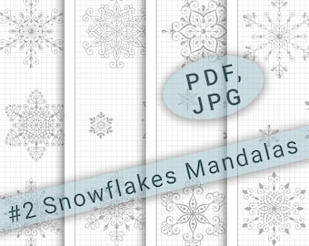 21+ different Snowflakes Mandala Pattern Practice Sheets, digital Mandala Training Worksheet/trace sheets for Outline & Coloring,art therapy
