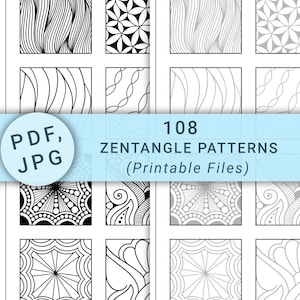108 Zentangle Pattern Printable Sheets | Beginner Doodles (digital ...