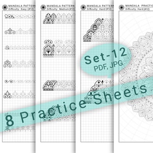 8 Mandala Practice Sheets (Set-12) in PDF/JPG for Mandala Practice and Art Therapy | Instant Digital download in A4 size