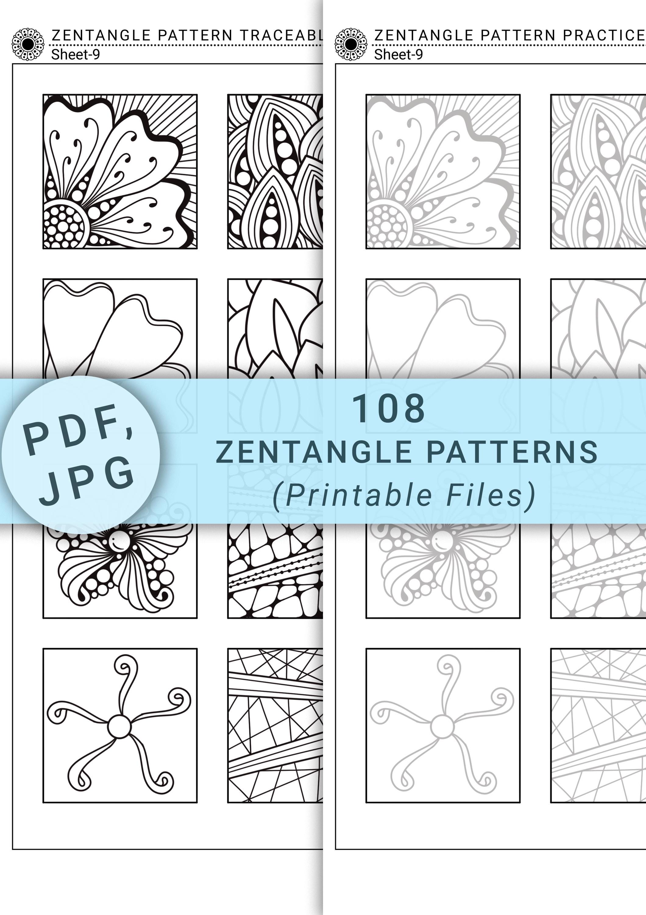 108 Zentangle Pattern Printable Sheets | Beginner Doodles (digital ...