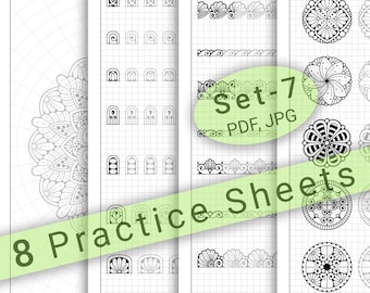 8 Mandala Practice Sheets (Set-7) in PDF/JPG for Mandala Practice and Art Therapy | Instant Digital download in A4 size