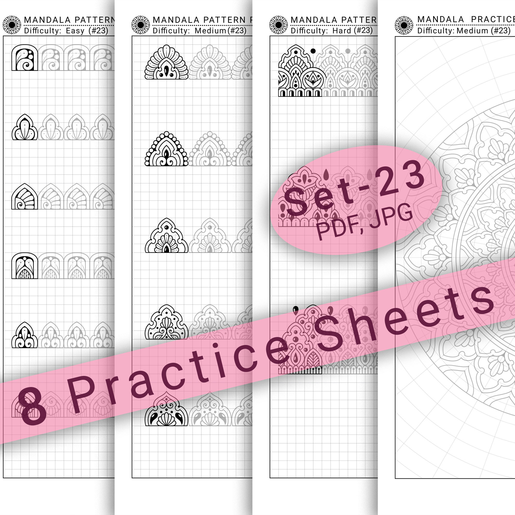 40 Mandala Brushstrokes Practice Pattern Sheets