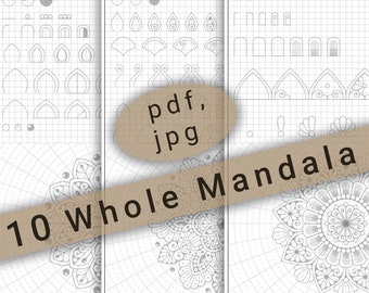 10 Whole Mandala designs with detailed Patterns in PDF/JPG for Mandala Practice, Relaxation and Art Therapy | Instant Digital download