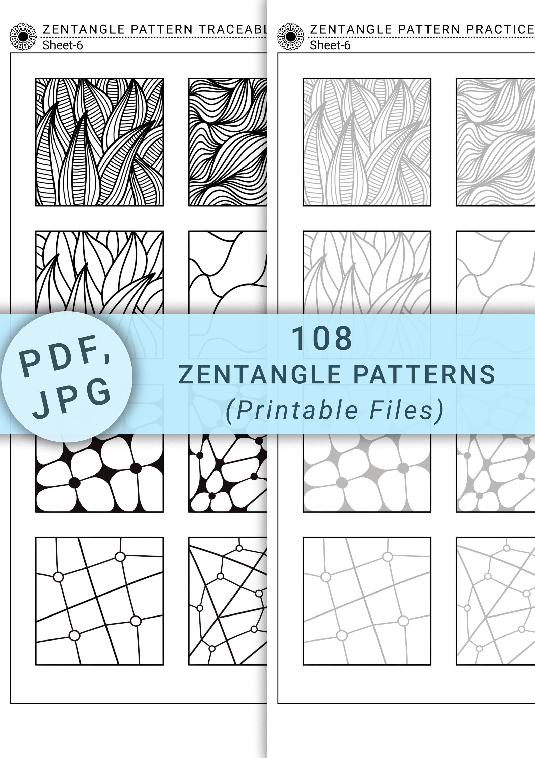 Zentangle Paper.pdf 108 Zentangle Pattern Printable Sheets | Beginner Doodles (digital ...