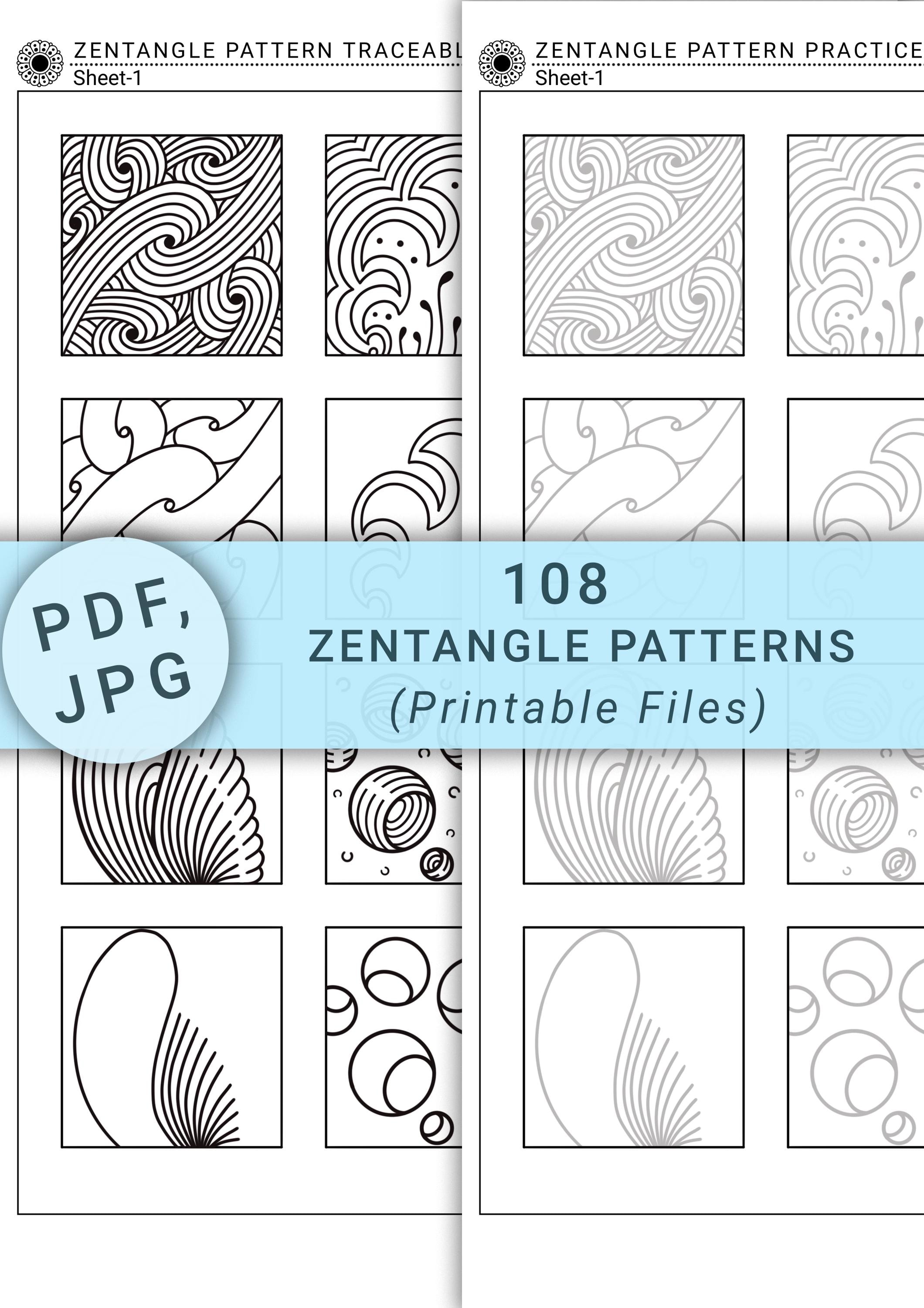 108 Zentangle Pattern Printable Sheets | Beginner Doodles (digital ...