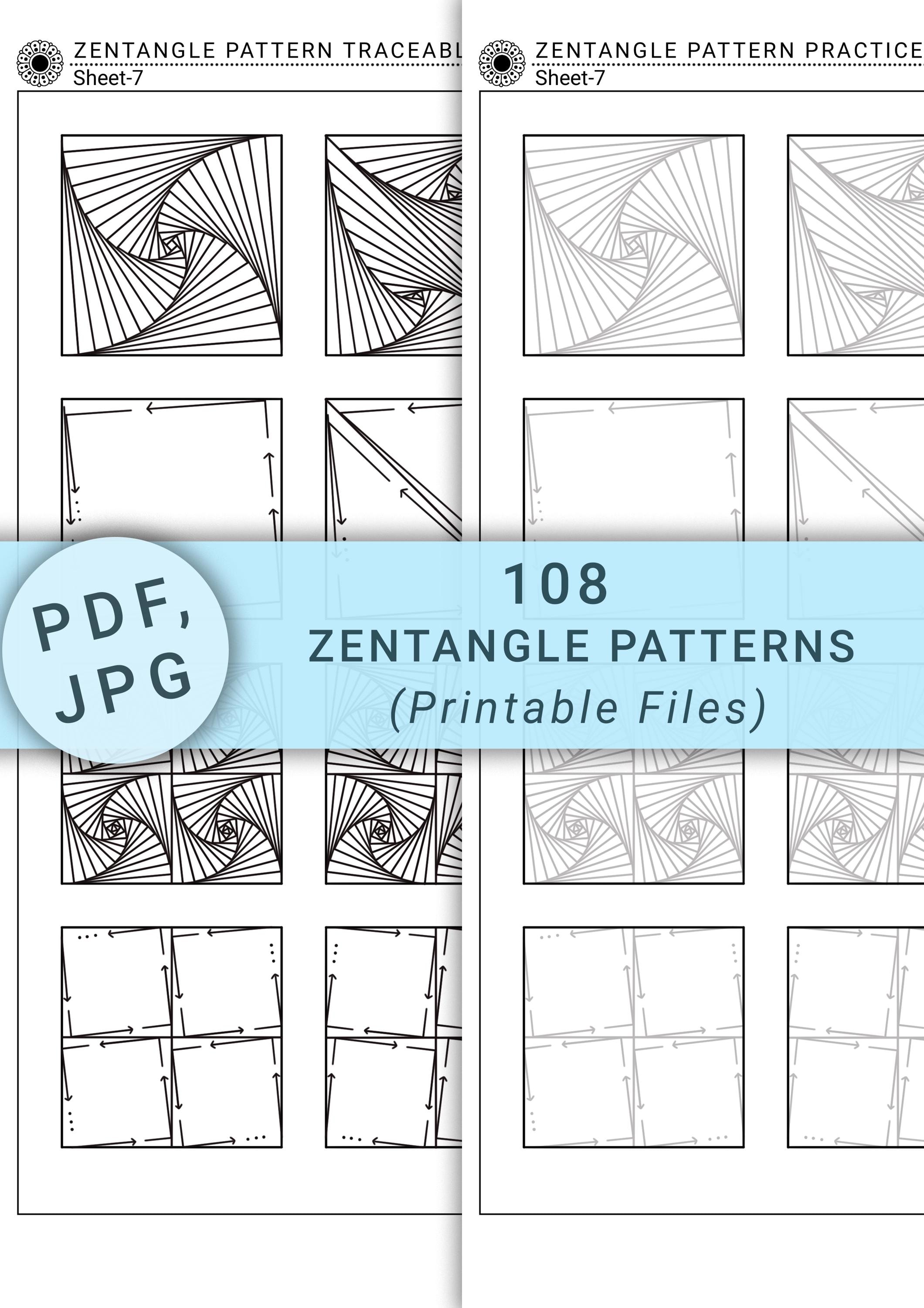 108 Zentangle Pattern Printable Sheets | Beginner Doodles (digital ...